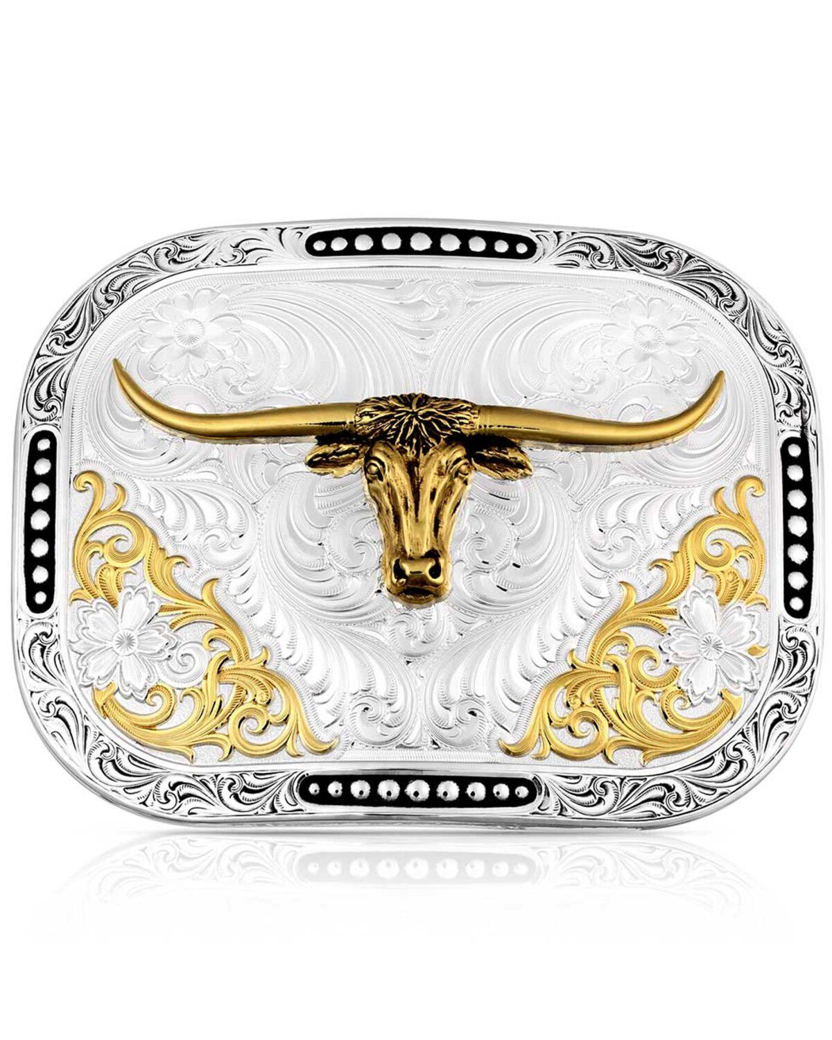 Product Name:  Montana Silversmiths Class Act Two Tone Belt Buckle with Longhorn