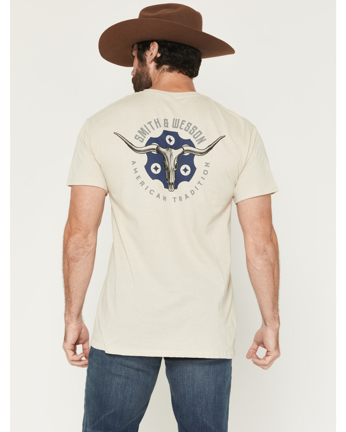 Image #1 - Smith & Wesson Men's Boot Barn Exclusive Bullhead Cylinder Short Sleeve Graphic T-Shirt, Sand, hi-res
