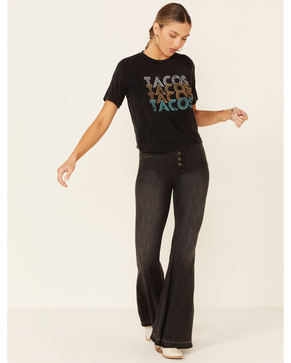 Image #2 - Rock & Roll Denim Women's Tacos Tacos Tacos Graphic Short Sleeve Tee, Charcoal, hi-res