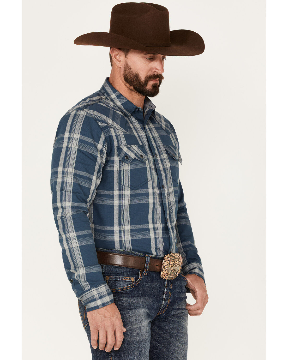 Image #2 - Cody James Men's Expression Large Plaid Snap Western Shirt, Navy, hi-res