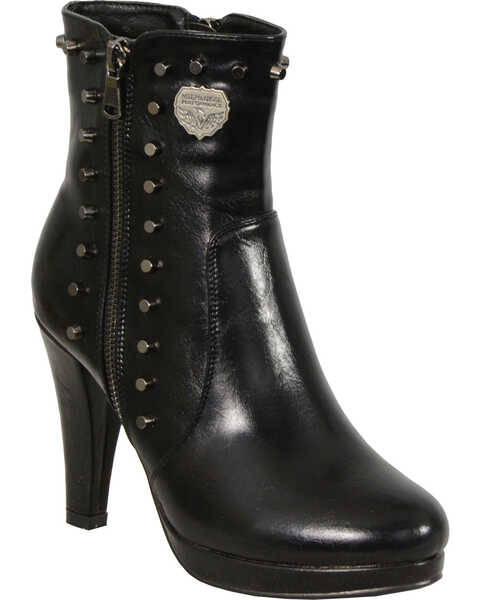 Milwaukee Leather Women's Spiked Side Zipper High Heel Boots - Round Toe, Black, hi-res