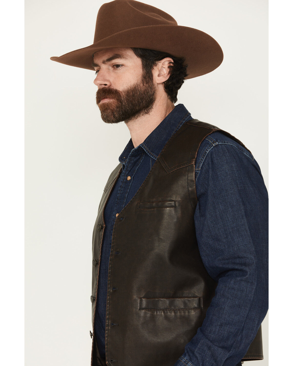 Image #2 - Cody James Men's Durango Button-Down Faux Leather Vest, Brown, hi-res