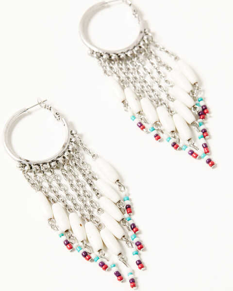 Cowgirl Confetti Women's Beaded Fringe Hoop Spice of Life Earrings, Silver, hi-res
