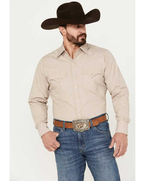 Ely Walker Men's Geo Print Long Sleeve Pearl Snap Western Shirt - Tall, Beige/khaki, hi-res