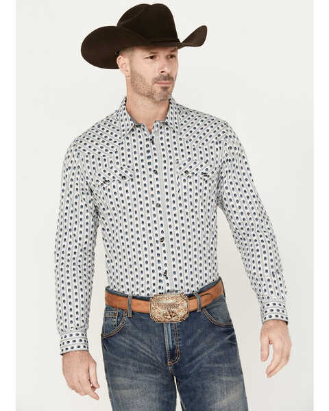 Image #1 - Cody James Men's Marietas Geo Striped Long Sleeve Western Snap Shirt, White, hi-res