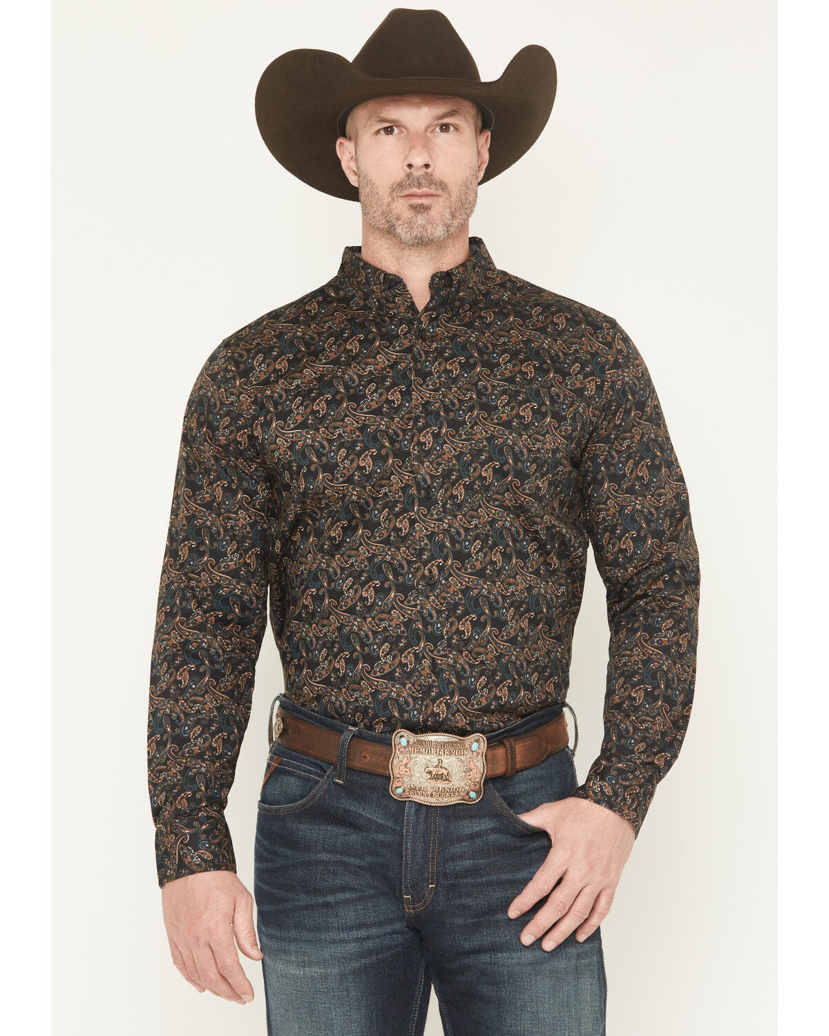 Cody James Men's Cumberland Paisley Print Long Sleeve Button-Down Stretch Western Shirt - Big, Black, hi-res