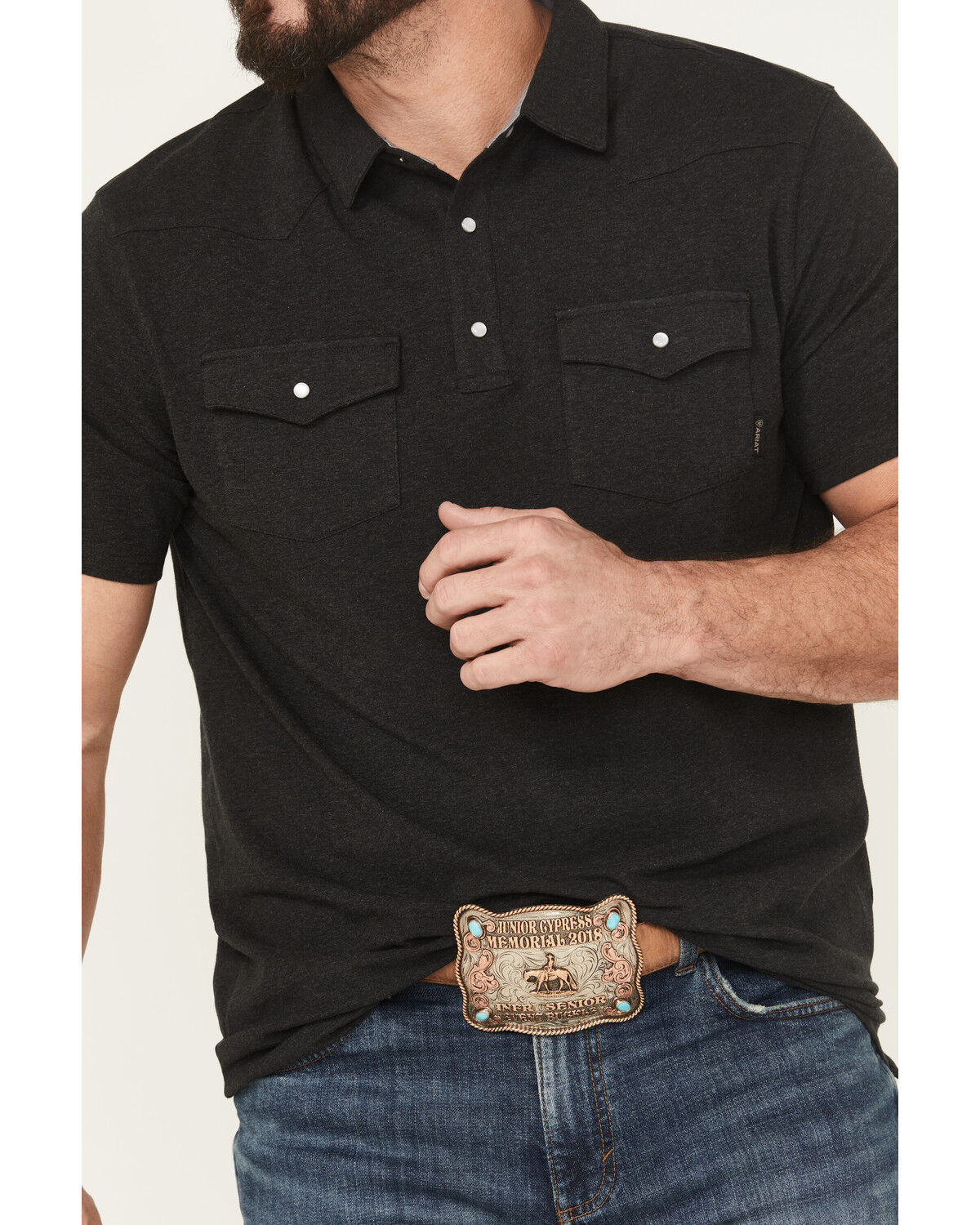 Image #3 - Ariat Men's Retro Western Snap Polo, Black, hi-res