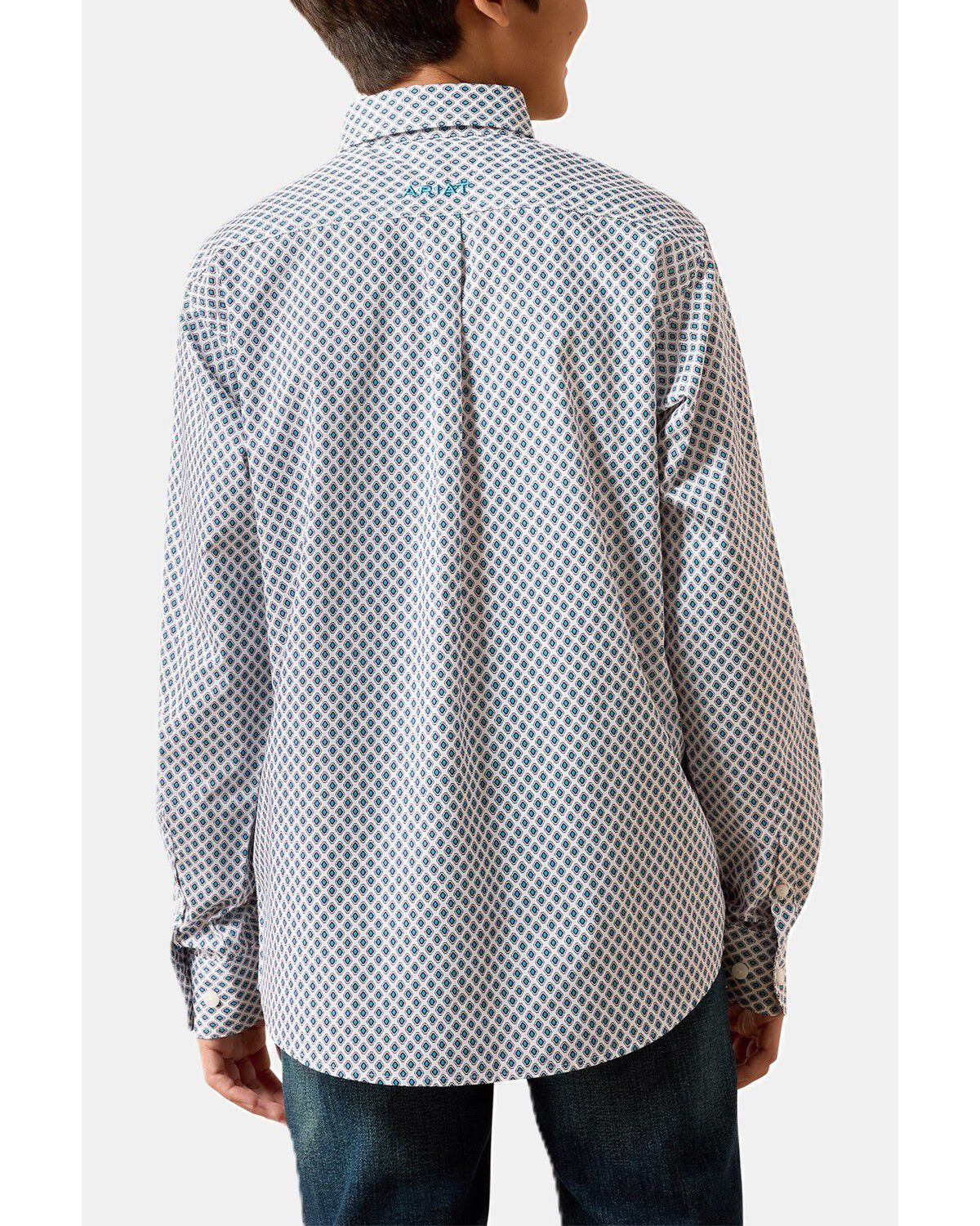 Image #2 - Ariat Boys' Geo Print Long Sleeve Button-Down Western Shirt, White, hi-res