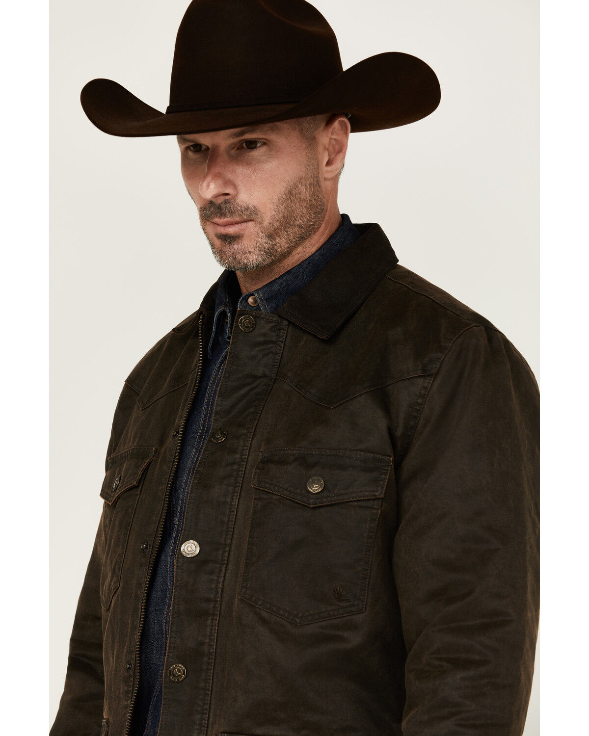Image #2 - Cody James Men's Road Dust Washed Oil Skin Long Jacket, Brown, hi-res