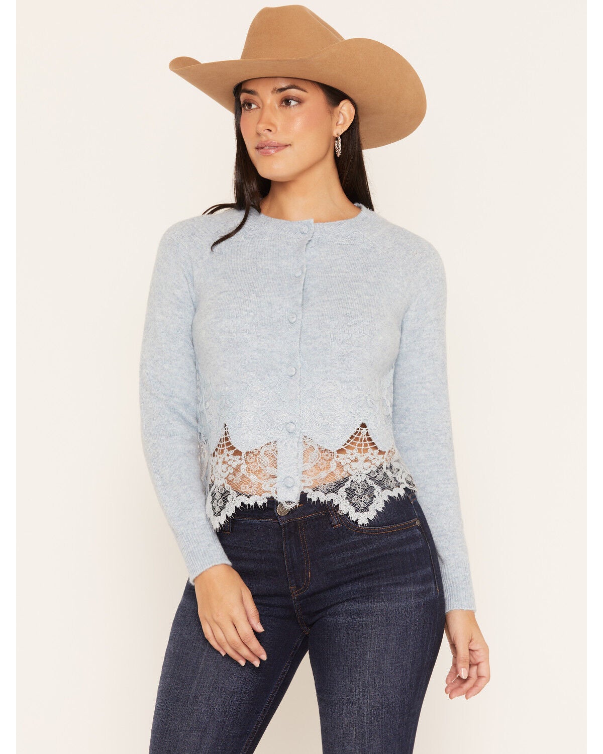Image #1 - Lovestitch Women's Lace Sweater, Blue, hi-res