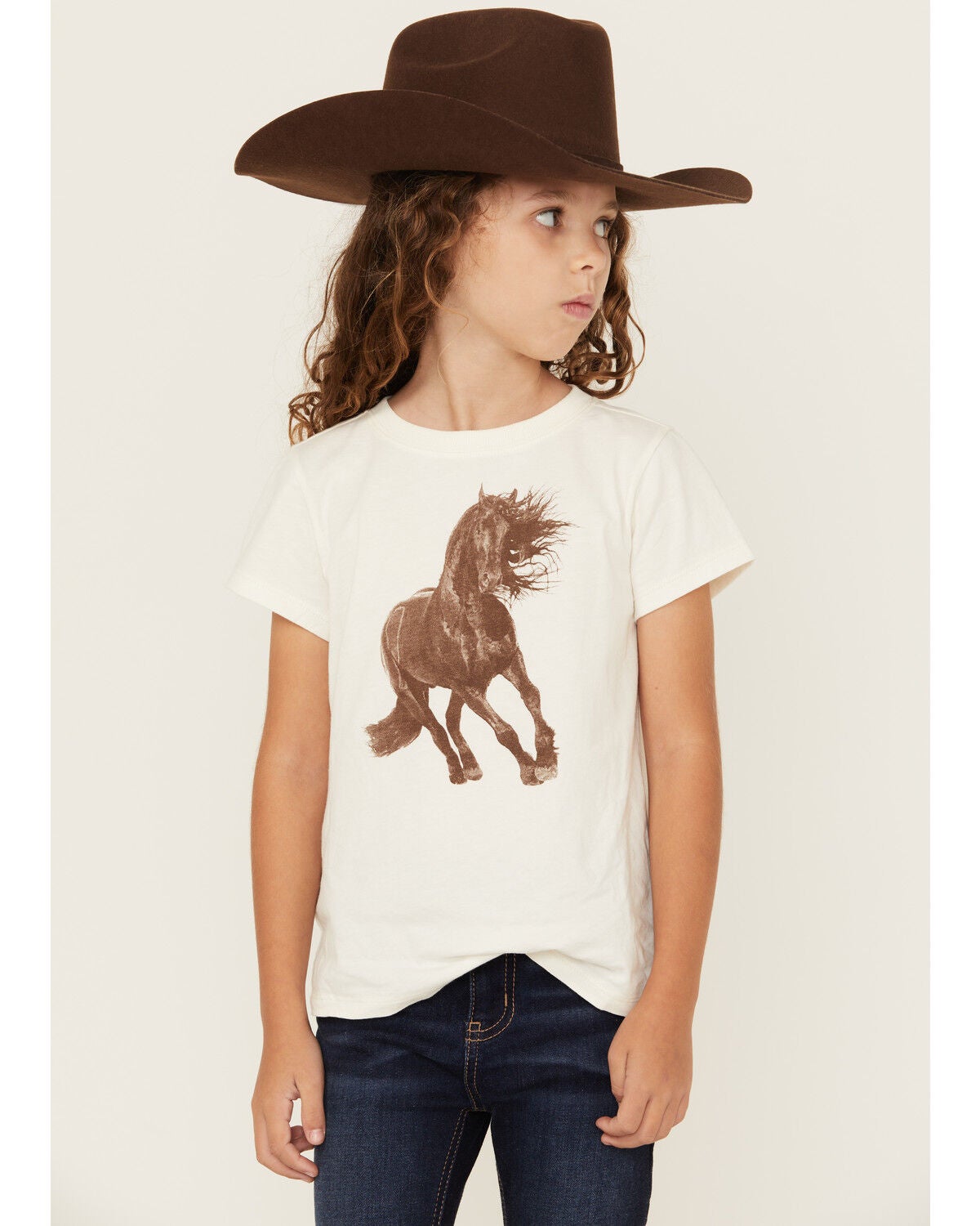 Shyanne Girls' Stallion Short Sleeve Graphic Tee, Ivory, hi-res