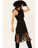 Image #2 - Rock & Roll Denim Women's Faux Suede Fringe Belted Mini Dress, Black, hi-res