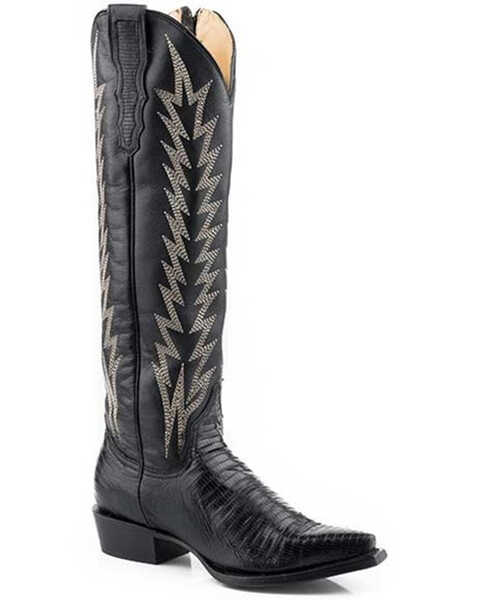 Stetson Women's Talia Exotic Teju Lizard Western Boots - Snip Toe, Black, hi-res