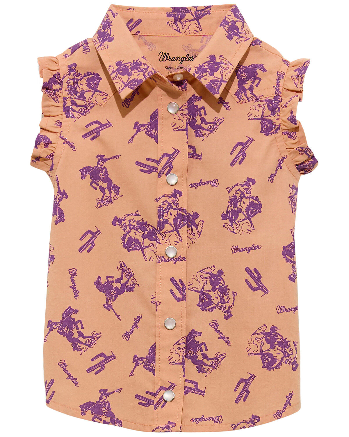 Image #1 - Wrangler Toddler Girls' Western Print Sleeveless Pearl Snap Western Shirt, Orange, hi-res