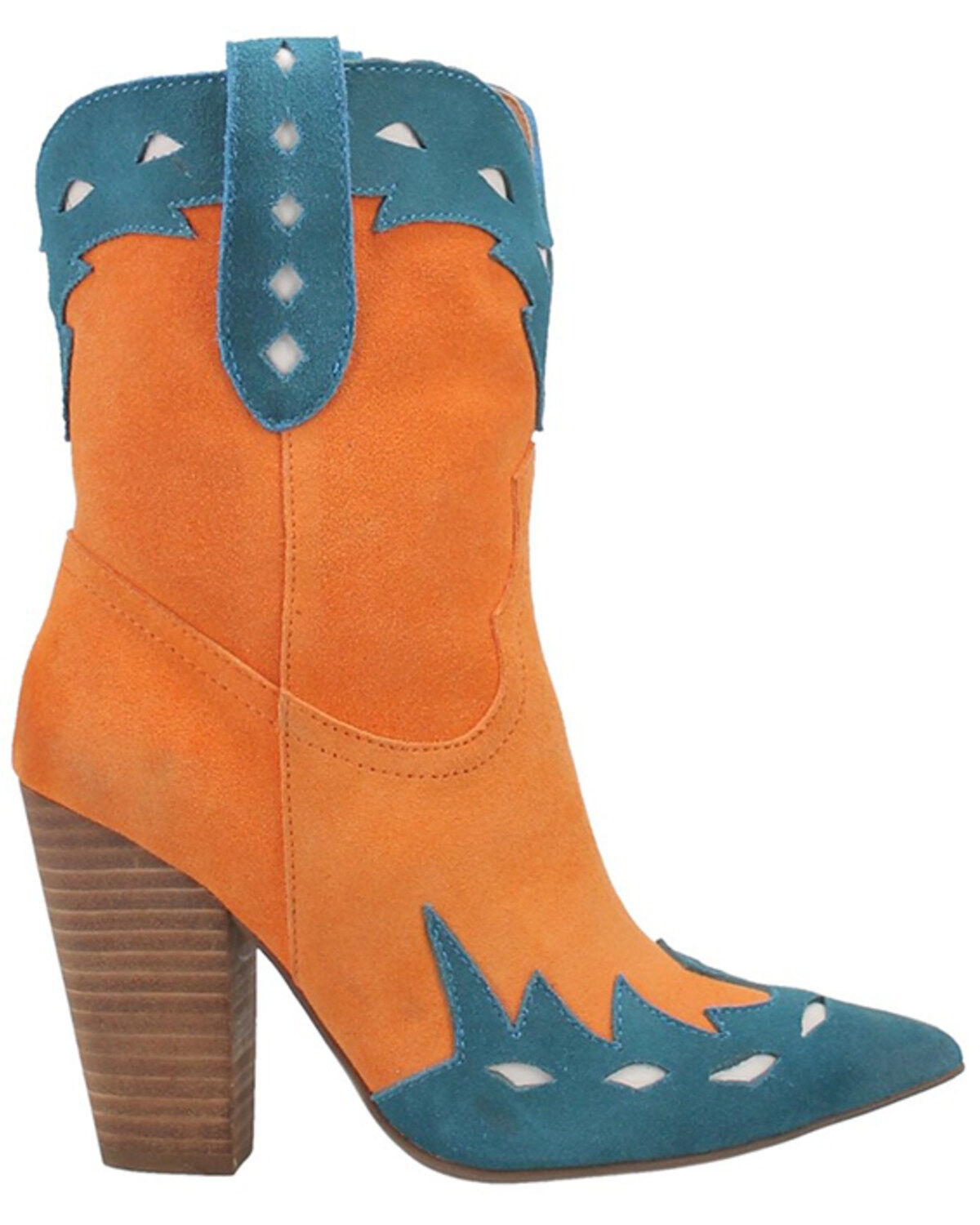 Image #2 - Dingo Women's Spicy Underlay Suede Leather Western Booties - Snip Toe, Orange, hi-res