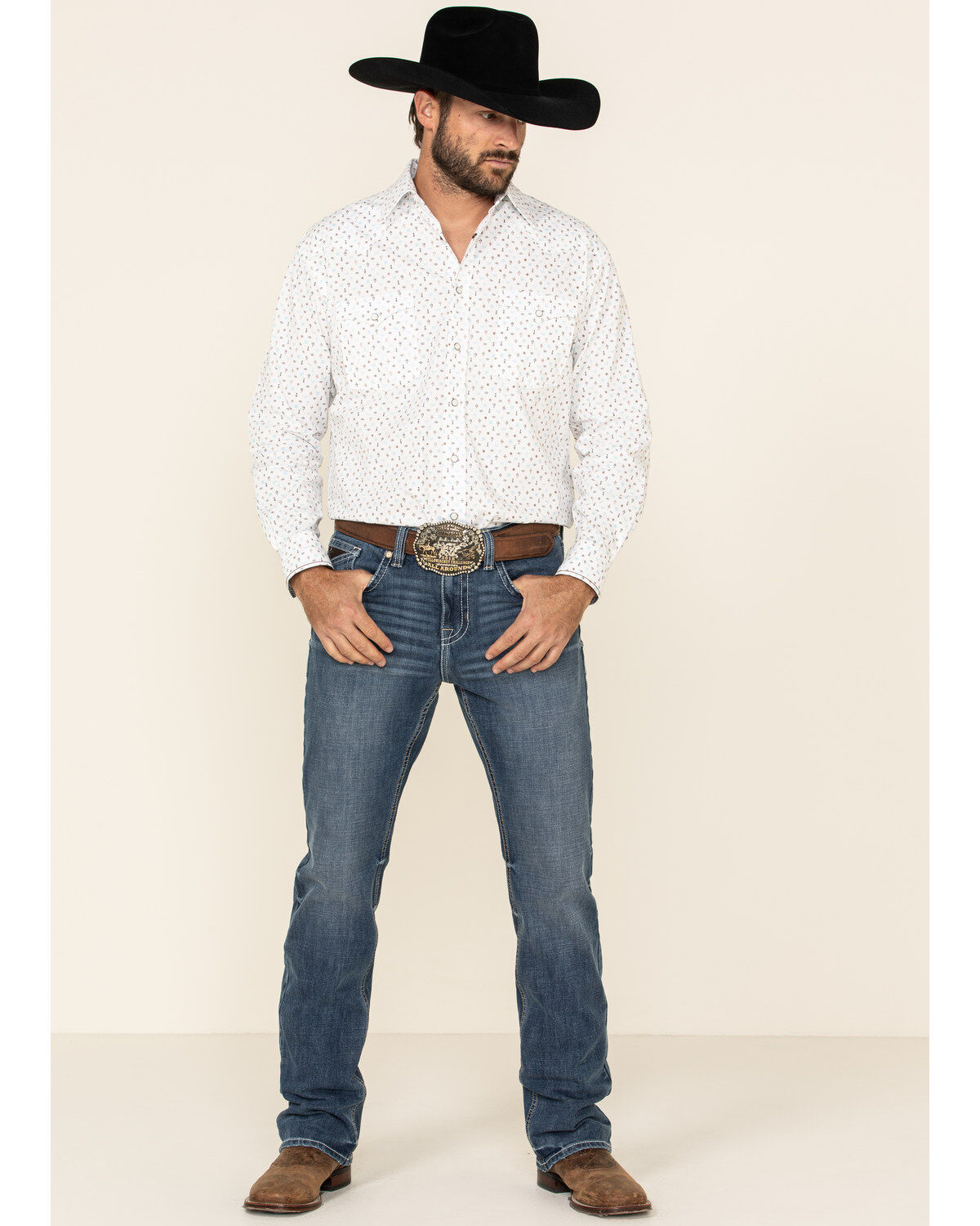 Image #4 - Rough Stock By Panhandle Men's Picacho Southwest Geo Print Long Sleeve Western Shirt, White, hi-res