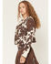 Image #2 - Shyanne Women's Porter Cow Print Faux Suede Embellished Fringe Moto Jacket, Brown, hi-res