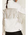 The Billy Jacket by DanielXDiamond: Women's White Denim Jacket With Silver Fringe , White, hi-res