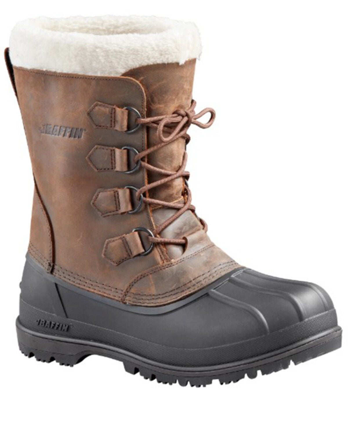 Baffin Men's Brown Canada Waterproof Faux Fur Leather Tundra Work Boots - Soft Toe, Brown, hi-res