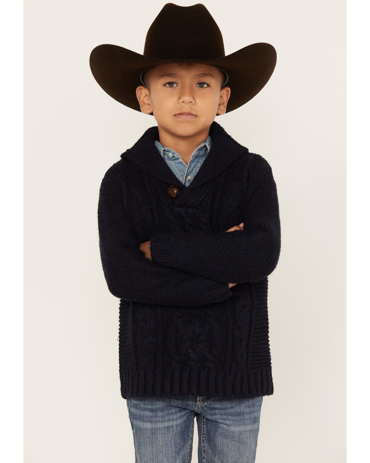 Image #1 - Cotton & Rye Boys' Cable Knit Sweater, Navy, hi-res