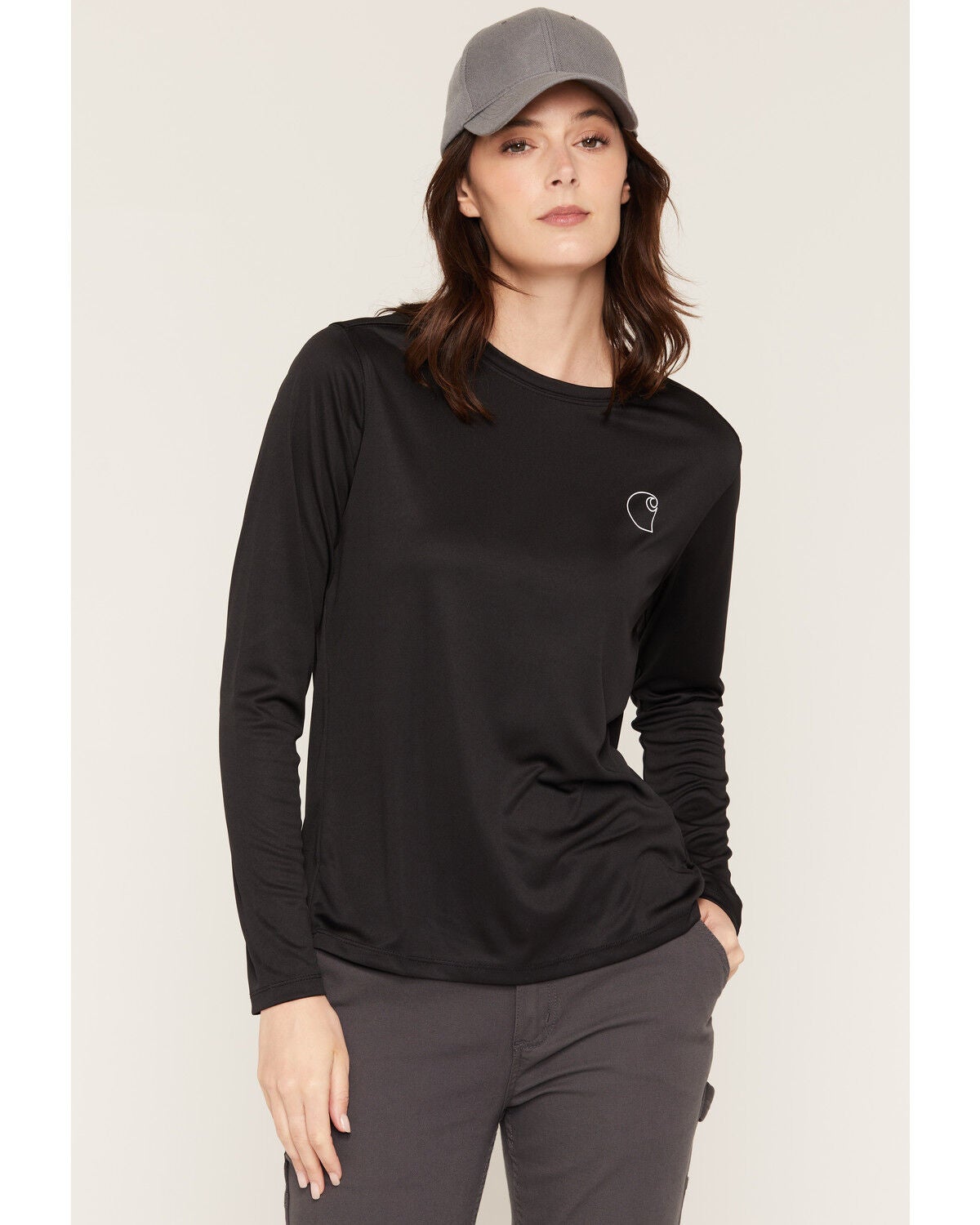 Image #1 - Carhartt Women's Force&reg; Sun Defender Logo Relaxed Fit Long Sleeve Graphic Tee, Black, hi-res