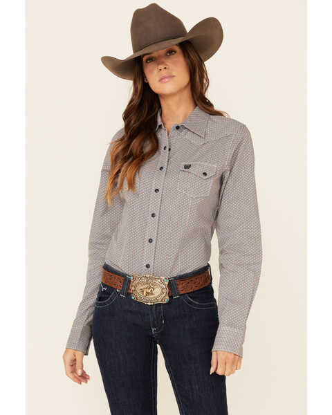 Cinch Women's Multi Geo Print Long Sleeve Snap Western Core Shirt , Purple, hi-res