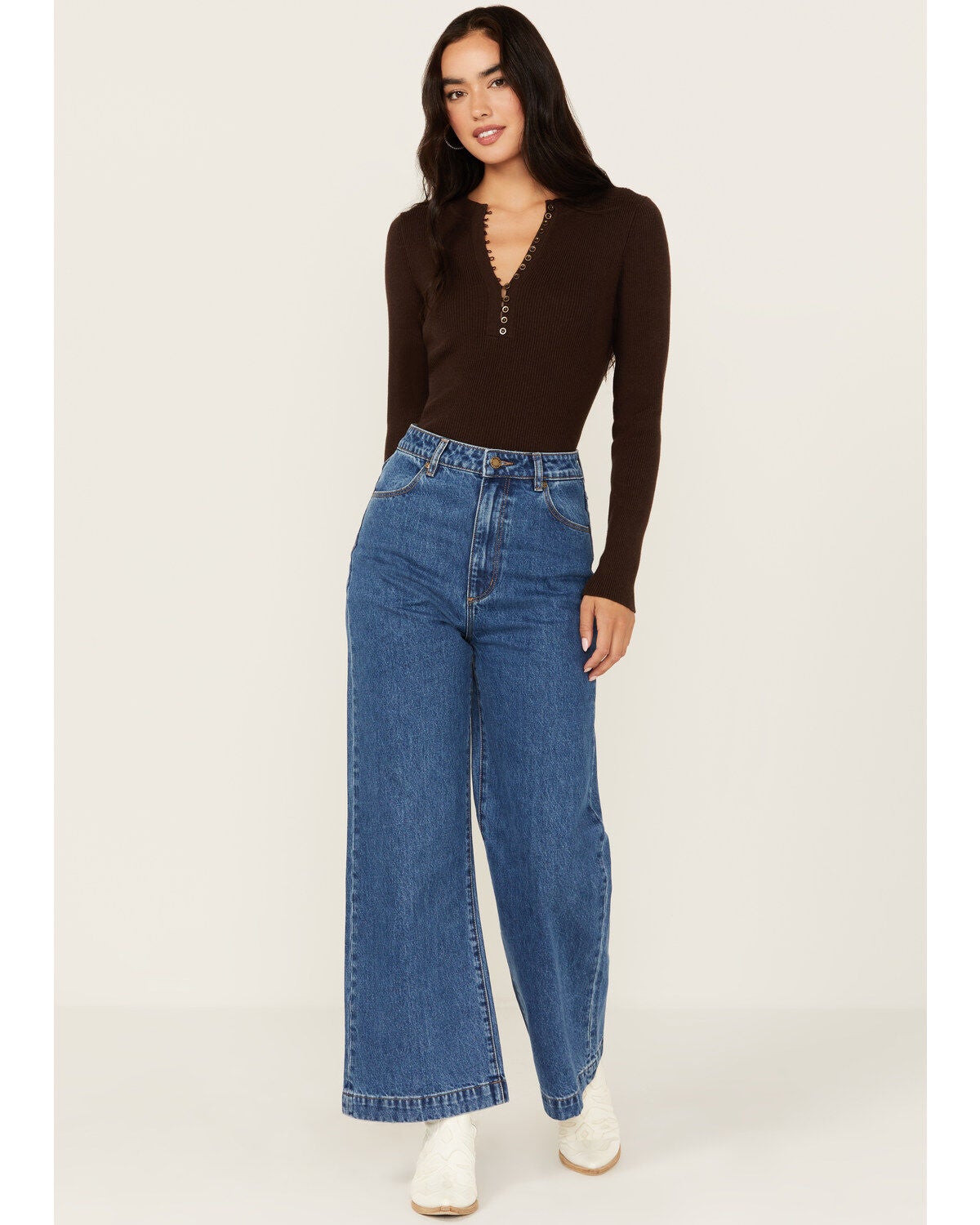 Rolla's Women's Medium Wash High Rise Wide Leg Sailor Jeans, Medium Wash, hi-res