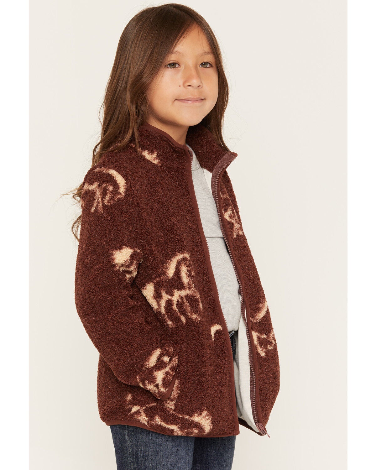Image #2 - Wrangler Girls' Hay Away Horse Print Full Zip Jacket, Brown, hi-res
