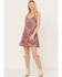 Image #1 - Rock & Roll Denim Women's Bandana Print Tiered Sleeveless Mini Dress, Red, hi-res