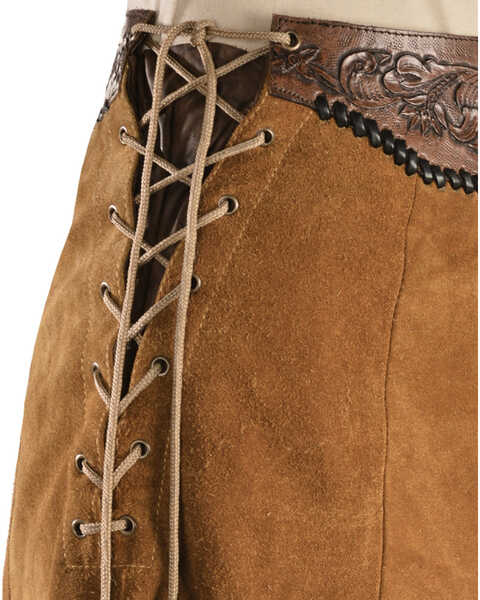 Image #5 - Kobler Leather Women's Choctaw Tooled Leather Lace-Up Suede Skirt, Cognac, hi-res