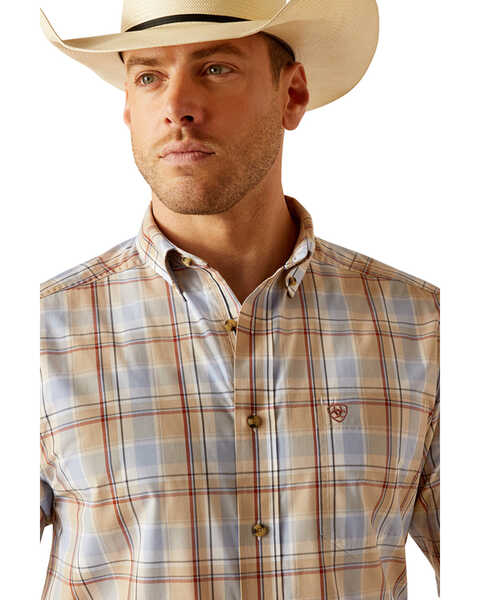 Image #3 - Ariat Men's Pro Series Denzel Plaid Print Short Sleeve Button-Down Western Shirt , Beige, hi-res