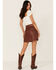 Image #3 - Idyllwind Women's Western Belt Leather Mini Skirt, Brandy Brown, hi-res