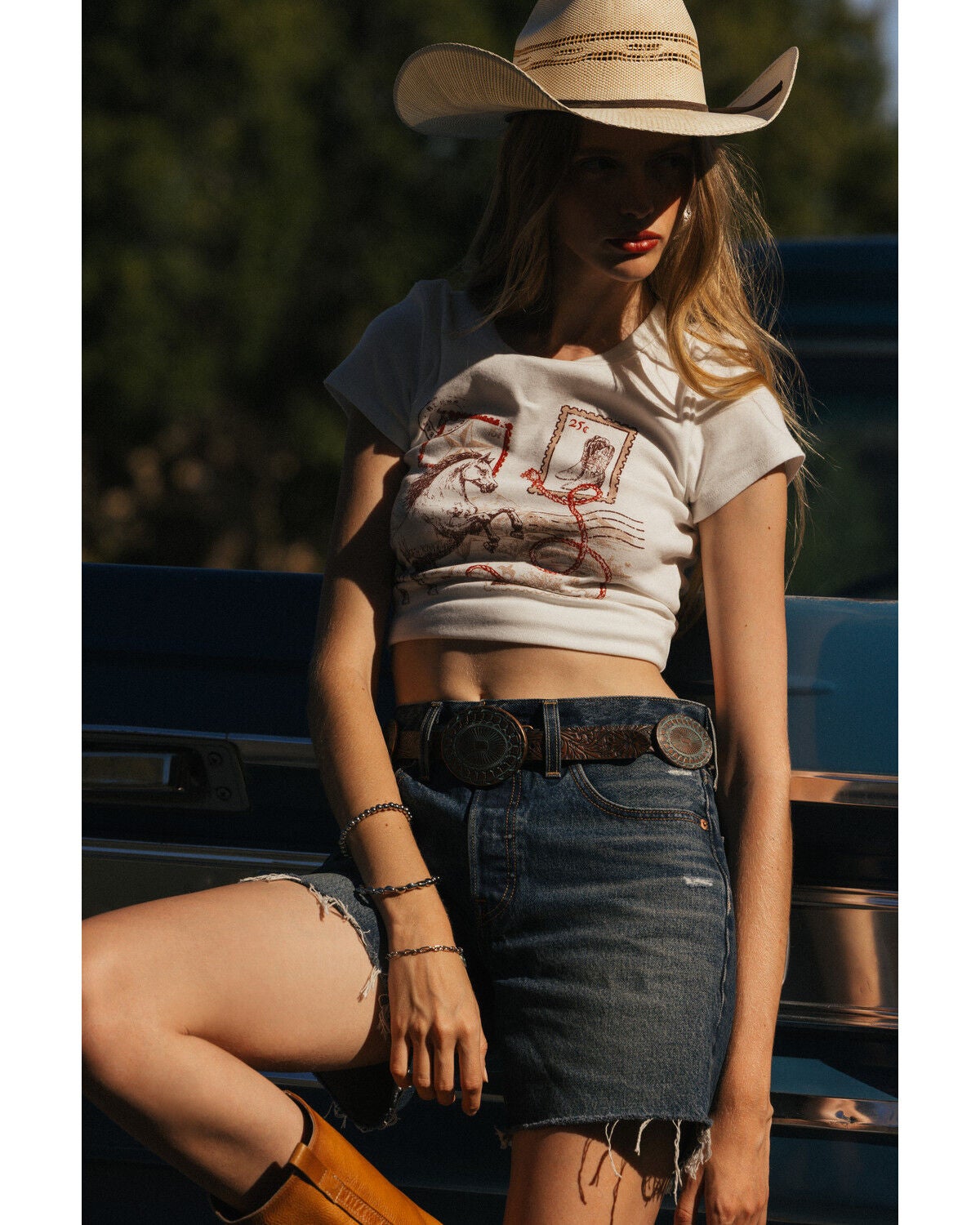 Cleo + Wolf Women's Horse Stamp Short Sleeve Graphic Tee, Ivory, hi-res