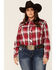 Image #1 - Roper Women's Plaid Print Bull Embroidered Yoke Long Sleeve Snap Western Core Shirt - Plus, Red, hi-res
