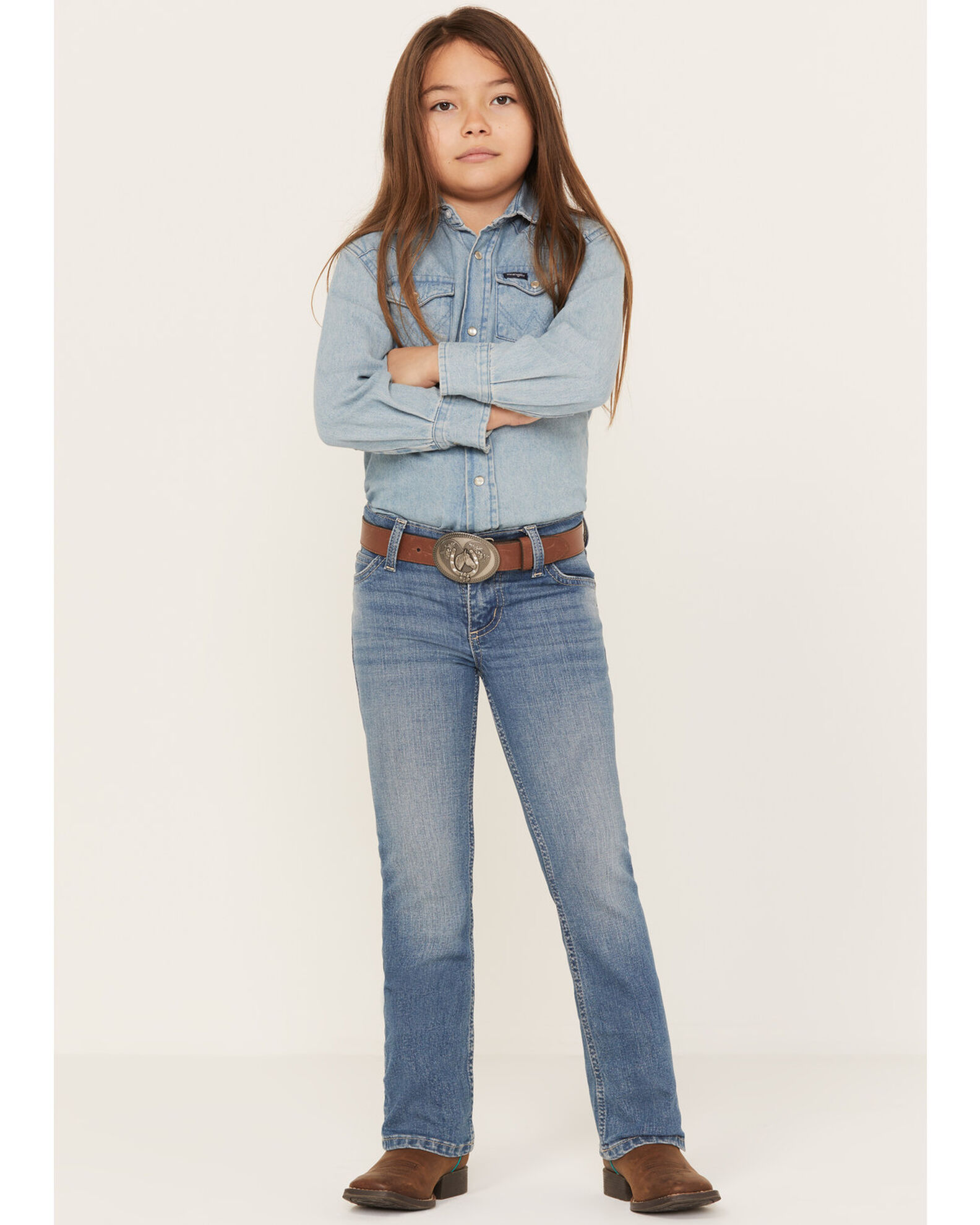 Wrangler Girls' Medium Wash Jasmine Stretch Bootcut Jeans | Boot Barn
