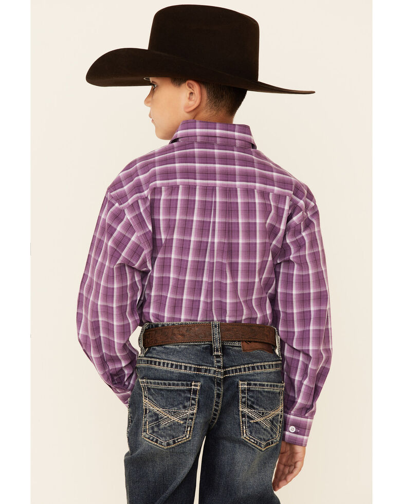 Panhandle Select Boys' Orchid Check Plaid Long Sleeve Button-Down Western Shirt , Purple, hi-res