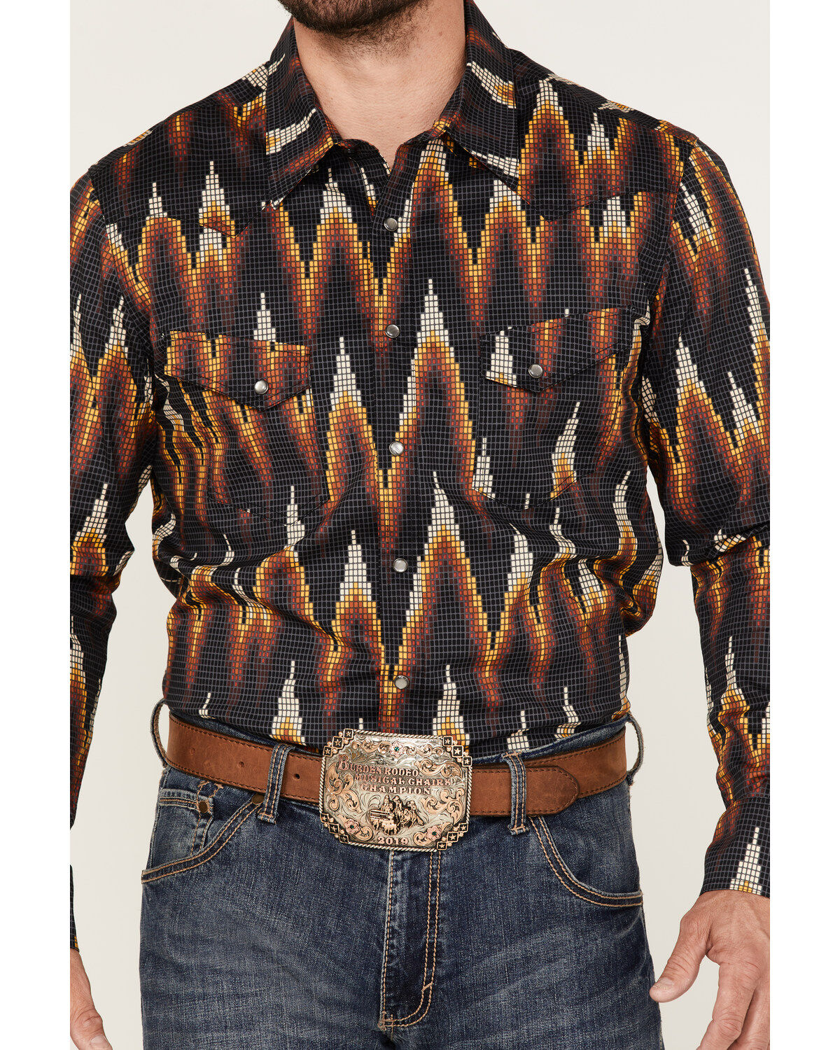 Image #3 - Dale Brisby Men's All-Over Digtal Print Long Sleeve Snap Western Shirt, Charcoal, hi-res