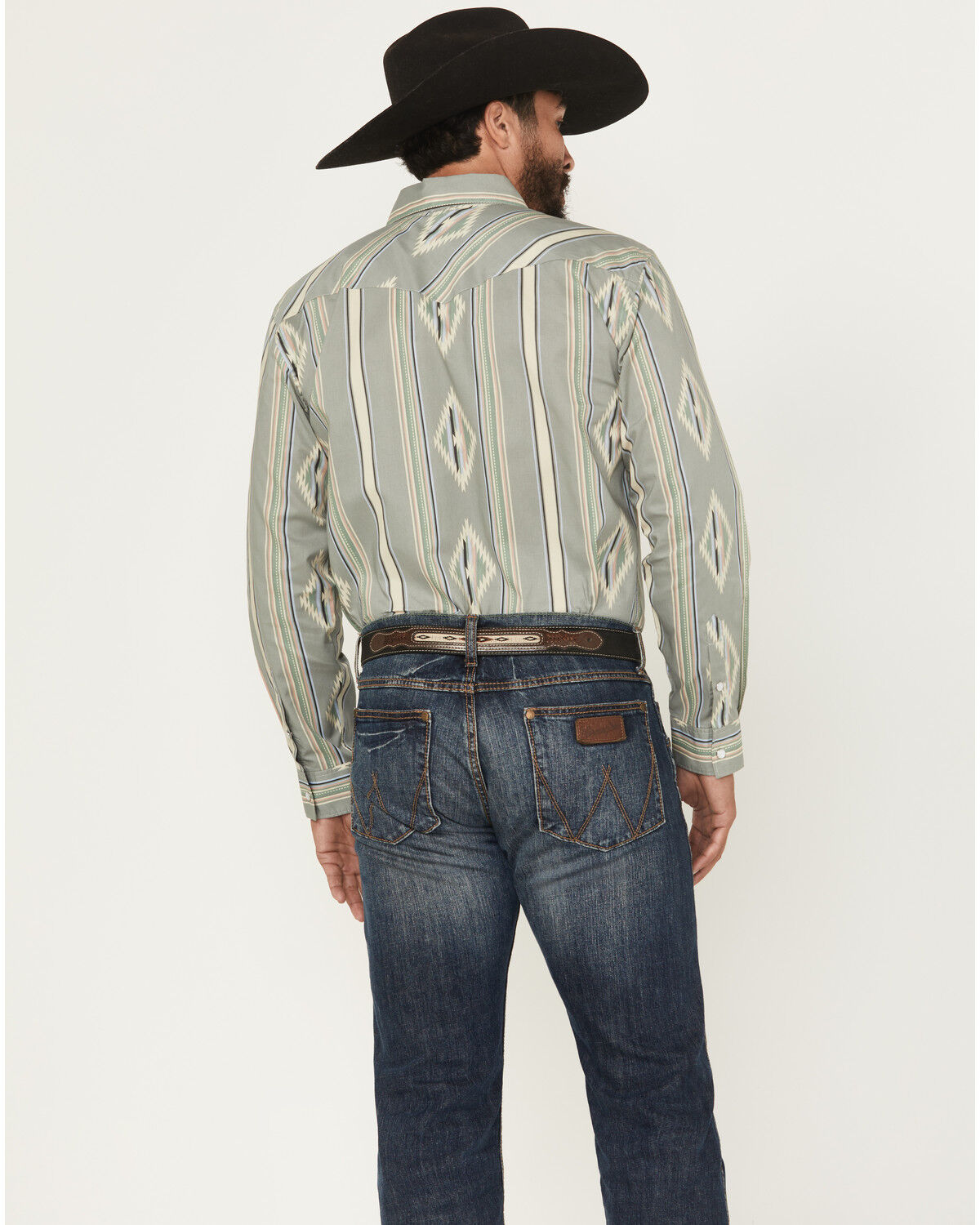 Image #4 - Panhandle Slim Men's Southwestern Striped Print Long Sleeve Snap Western Shirt, Sage, hi-res