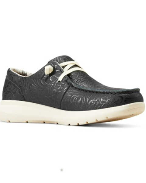 Ariat Women's Hilo Floral Embossed Casual Shoes - Moc Toe , Black, hi-res