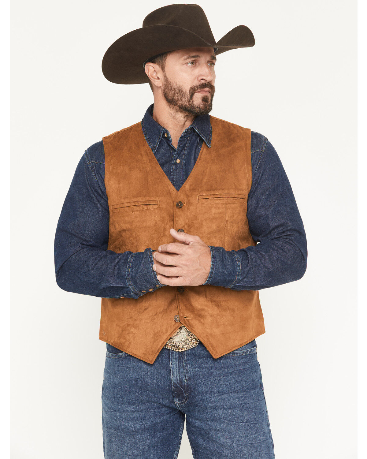 Image #1 - Cody James Men's Howard Faux Suede Button-Down Vest, Camel, hi-res
