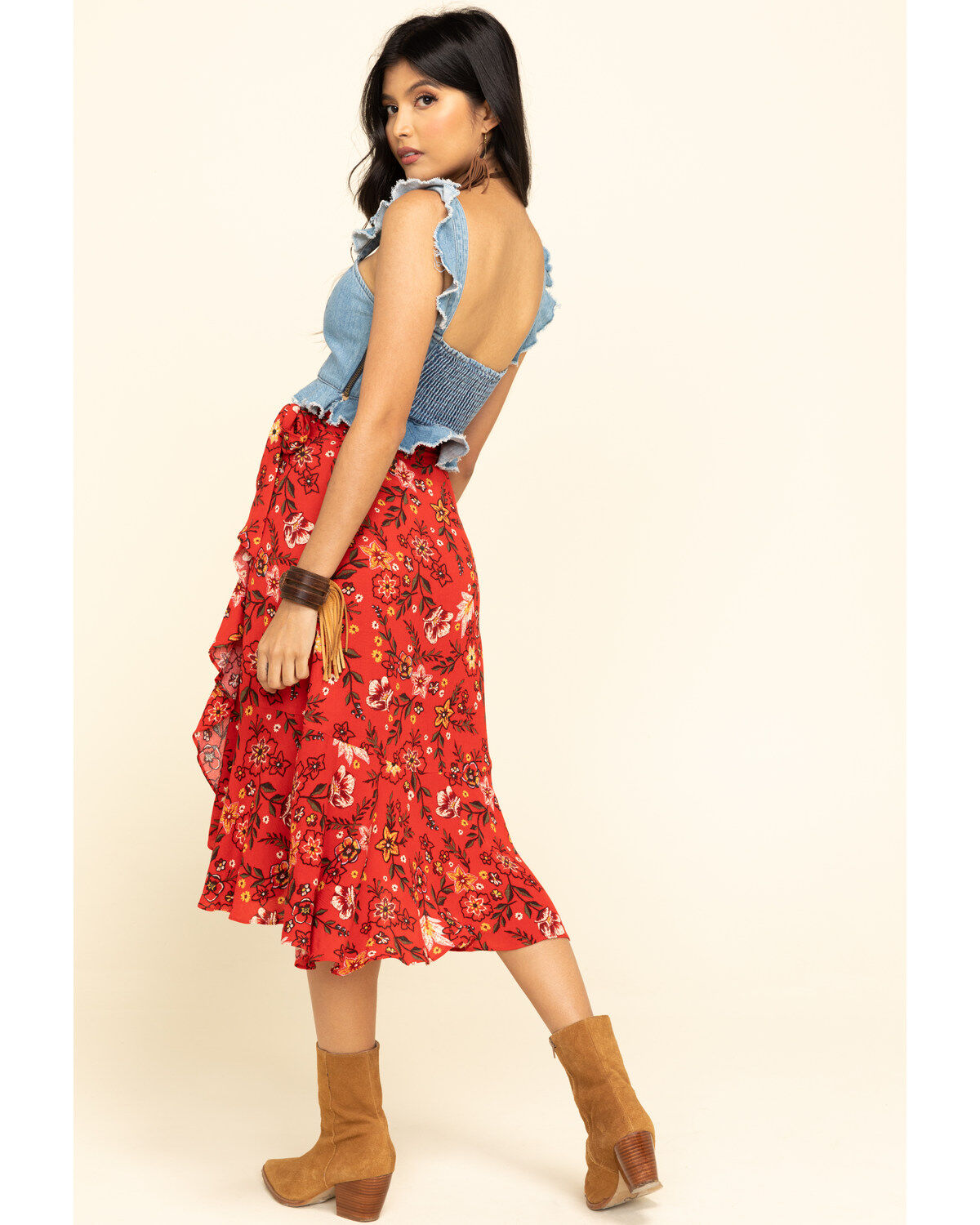 floral skirt red