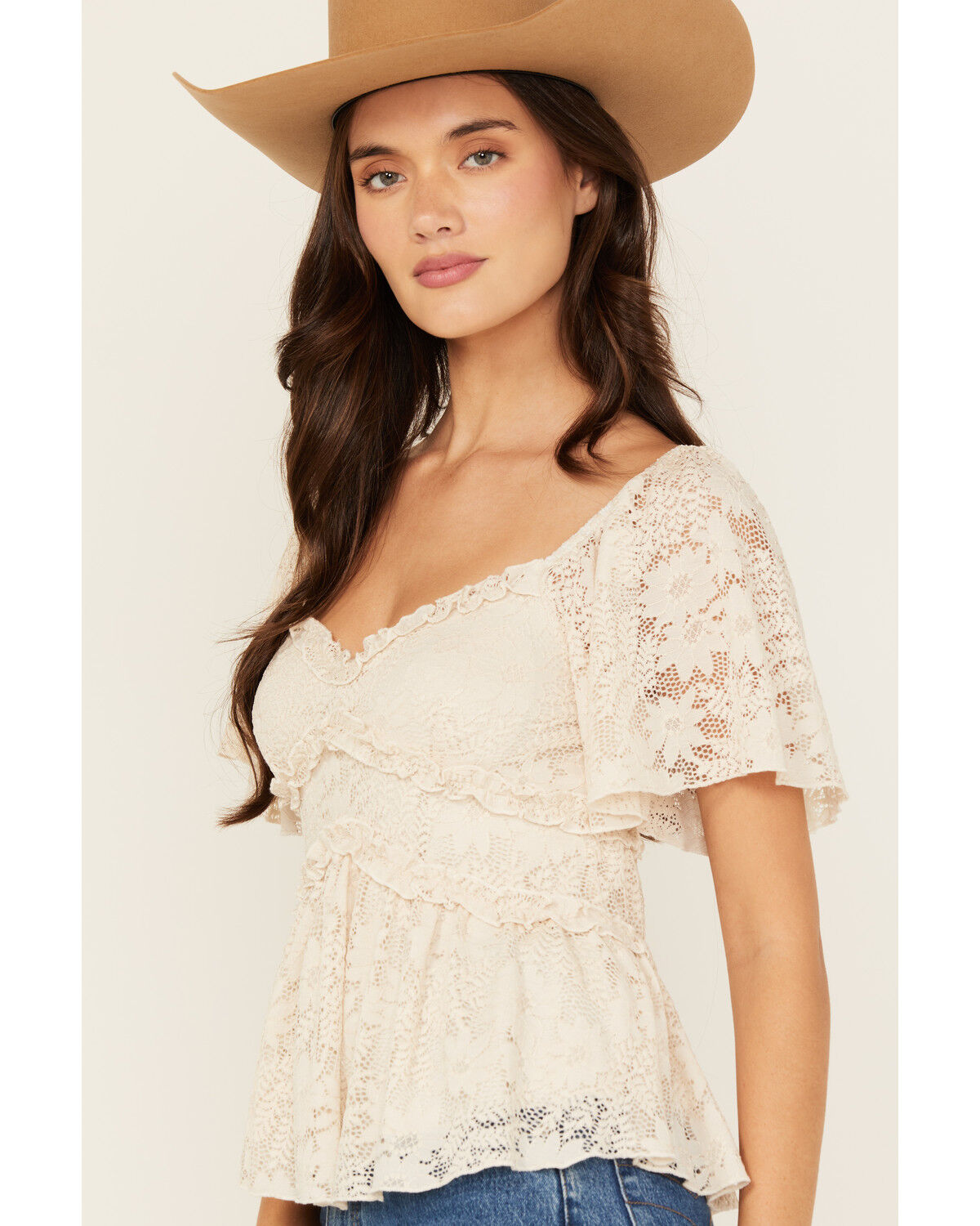 Product Name:  La La Land Women's Ruffle Lace Short Sleeve Top