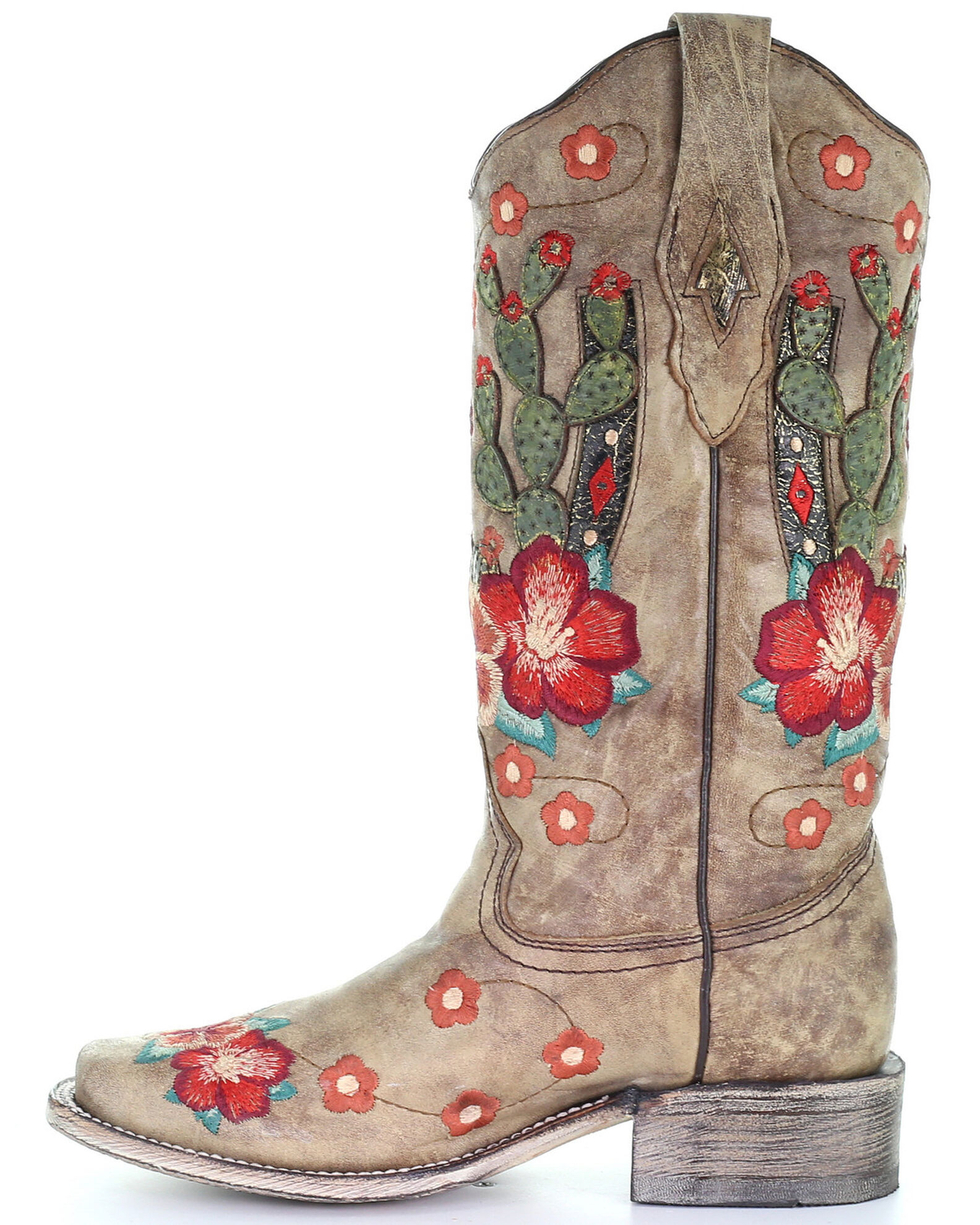 Corral Women s Cactus Floral Embroidery Overlay Western Boots Square Toe Boot Barn