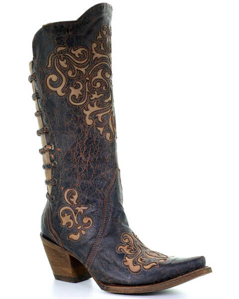Corral Women's Inlay and Straps Western Boots - Snip Toe, Black, hi-res