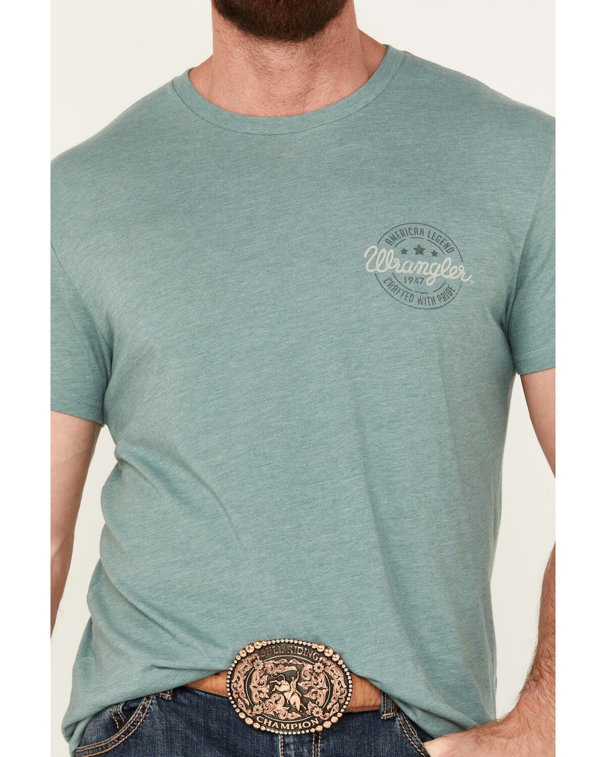 Image #3 - Wrangler Men's Boot Barn Exclusive Stamped Logo Short Sleeve Graphic T-Shirt, , hi-res