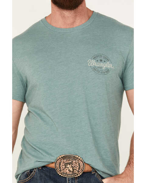 Image #3 - Wrangler Men's Boot Barn Exclusive Stamped Logo Short Sleeve Graphic T-Shirt, Green, hi-res