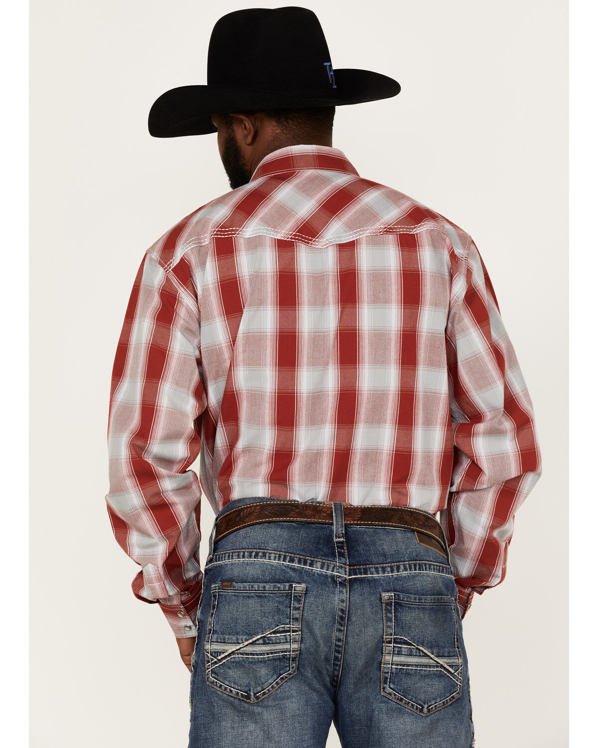 Image #4 - Cowboy Hardware Men's Burgundy Hombre Plaid Long Sleeve Pearl Snap Western Shirt, Burgundy, hi-res