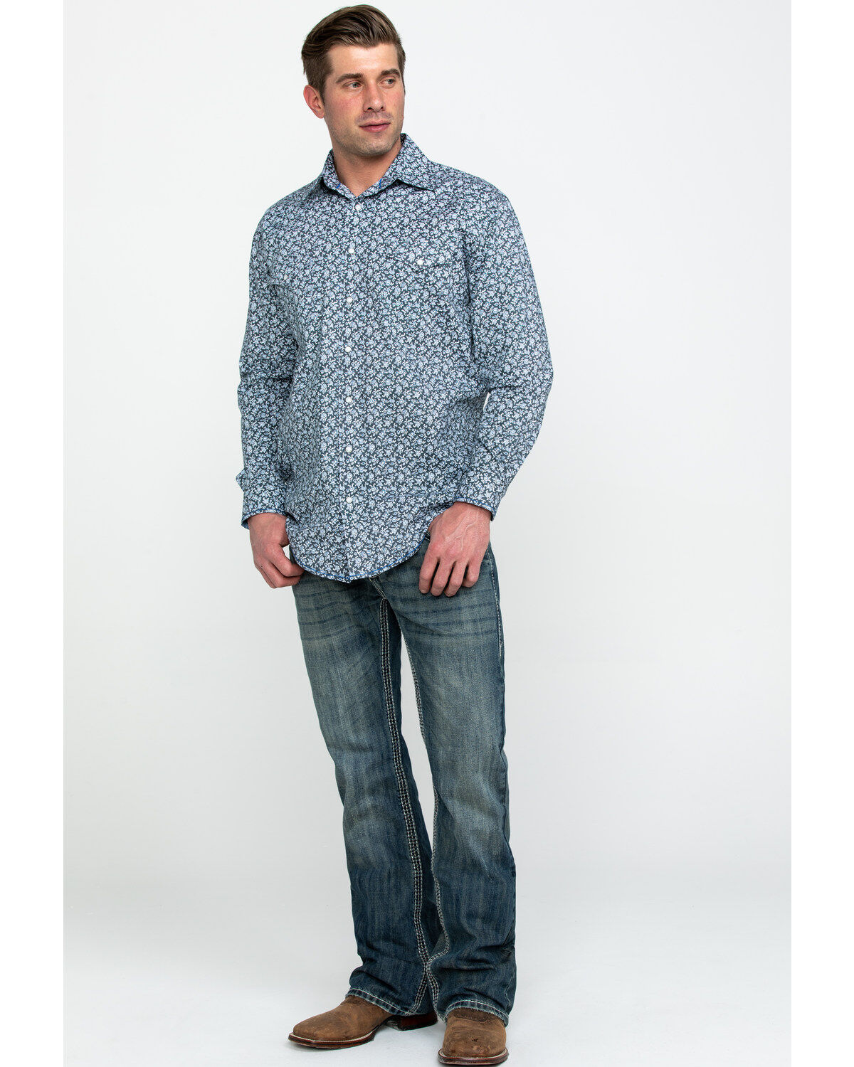 Image #6 - Rough Stock By Panhandle Men's Langunita Vintage Print Long Sleeve Western Shirt, Grey, hi-res
