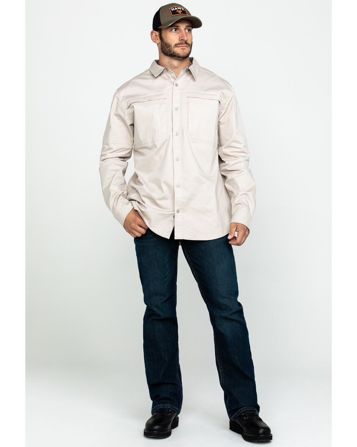 Image #6 - Hawx Men's Khaki Stretch Twill Long Sleeve Work Shirt, Beige/khaki, hi-res