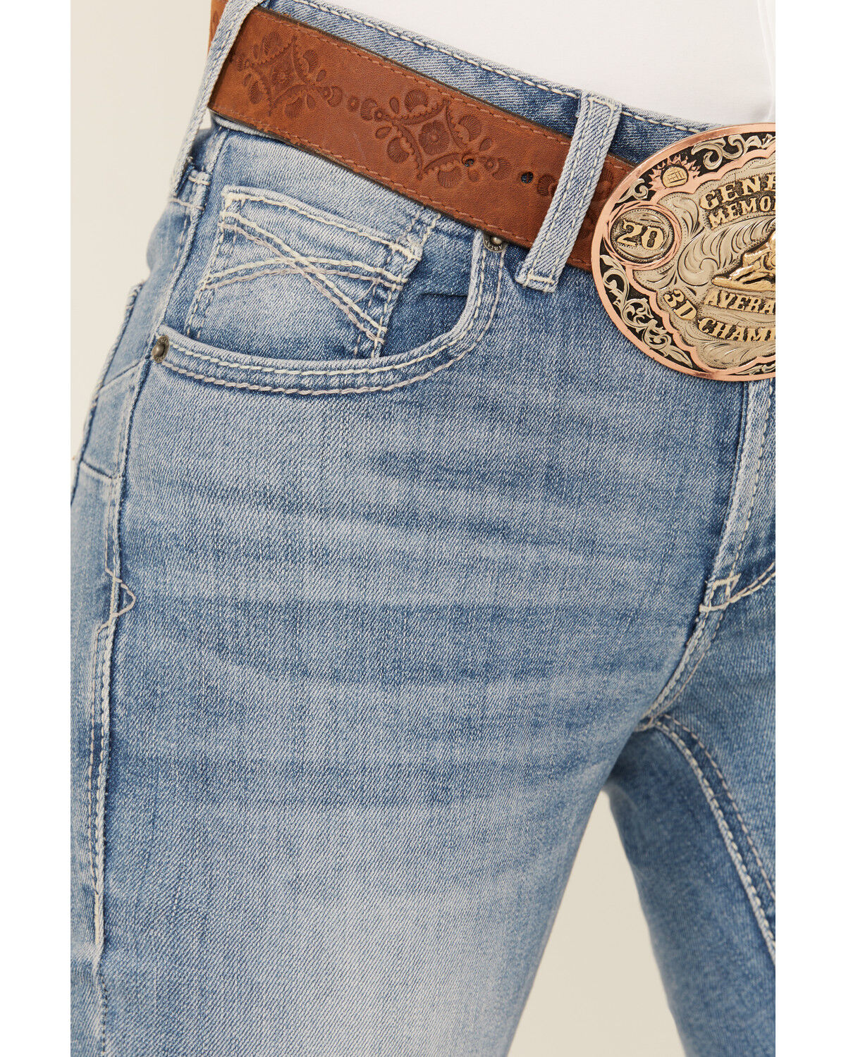 Image #4 - Ariat Women's Yara Light Wash Straight Stretch Denim Jeans, Light Wash, hi-res